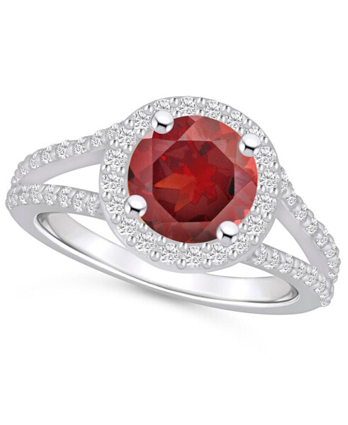 Garnet (2-1/2 ct. t.w.) and Diamond (1/2 ct. t.w.) Halo Ring in 14K White Gold