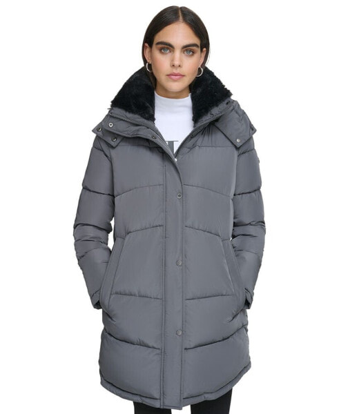 Women's Faux-Fur-Trim Hooded Puffer Coat, Created for Macy's