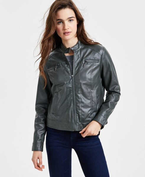 Juniors' Faux-Fur-Lined Moto Jacket, Created for Macy's