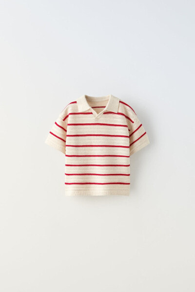 Textured striped knit polo shirt