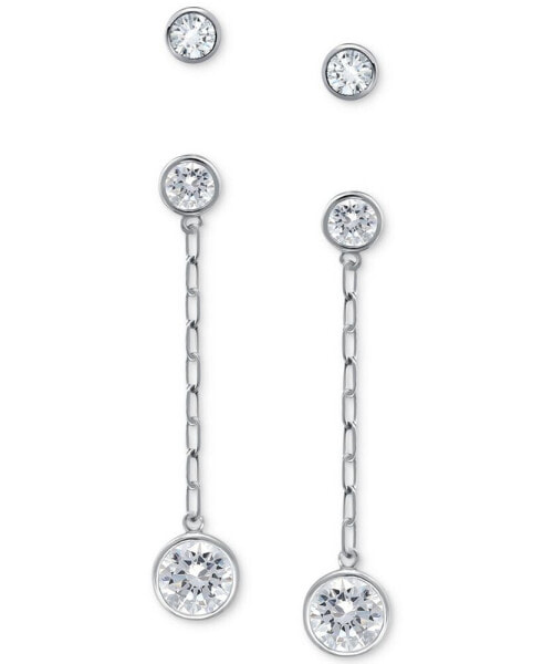 2-Pc. Set Cubic Zirconia Bezel Stud & Chain Drop Earrings, Created for Macy's