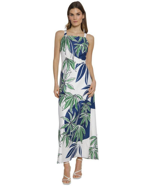Women's Palm-Print Square-Neck Maxi Dress