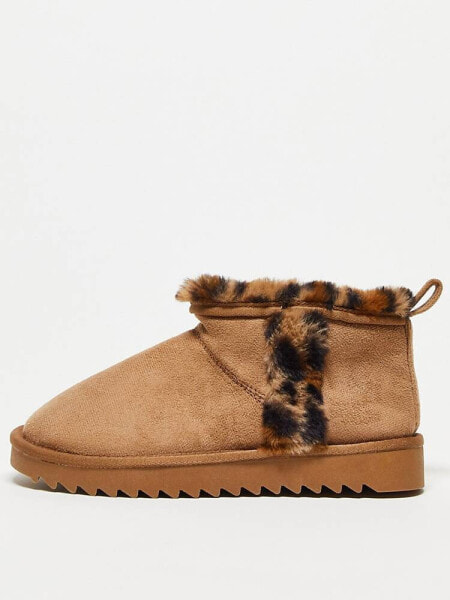 ASOS DESIGN Zuric bootie slippers in chesnut and leopard