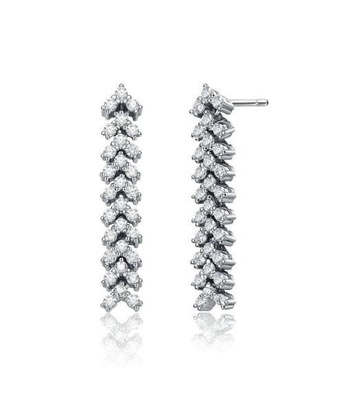 Sterling Silver White Gold Plated Triangle Shaped Cubic Zirconia Linear Drop Earrings