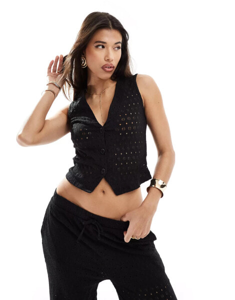 Kaiia crochet knit waistcoat co-ord in black