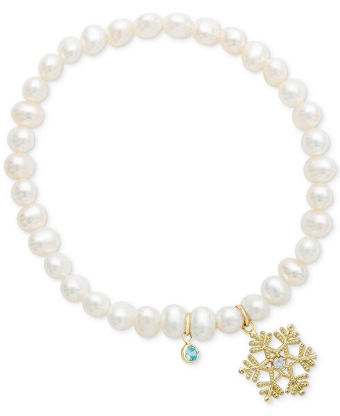 Children's Cultured Freshwater Pearl (4mm) & 14k Snowflake Charm Stretch Bracelet