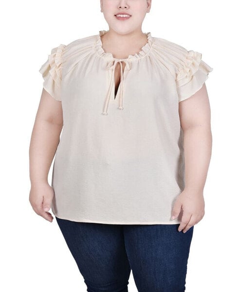 Plus Size Short Sleeve Ruffled Blouse