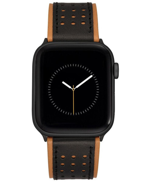 Men's Black and Brown Premium Leather Band with Perforated Design Compatible with 42/44/45/Ultra/Ultra 2 Apple Watch