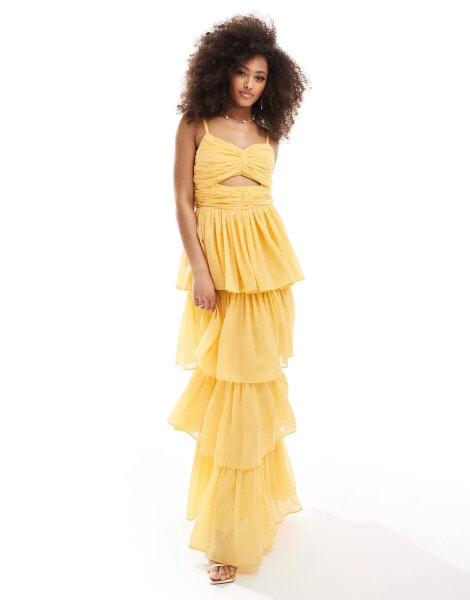 Anaya tiered maxi dress with cut out in marigold