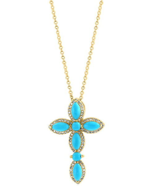 EFFY Collection eFFY® Turquoise & Diamond (1/5 ct. tw.) Cross 18" Pendant Necklace in 14k Gold