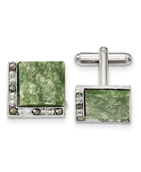 1928 Silver-tone Green Jade and Hematite Marcasite Cuff Links