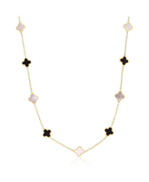 The Lovery mini Mother of Pearl and Onyx Mixed Clover Necklace