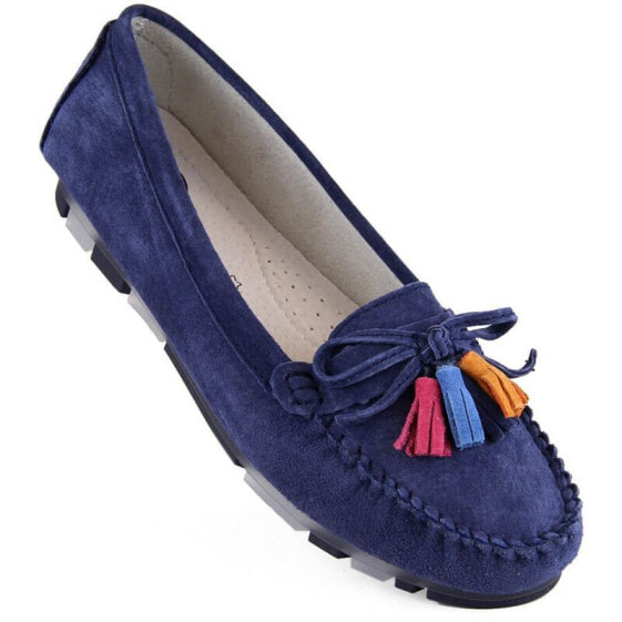 Filippo W PAW506C suede leather loafers with fringes, navy blue