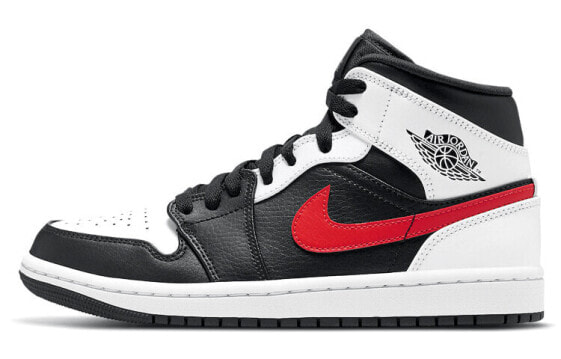 Кроссовки Nike Air Jordan 1 Mid Black Chile Red White (Черно-белый)