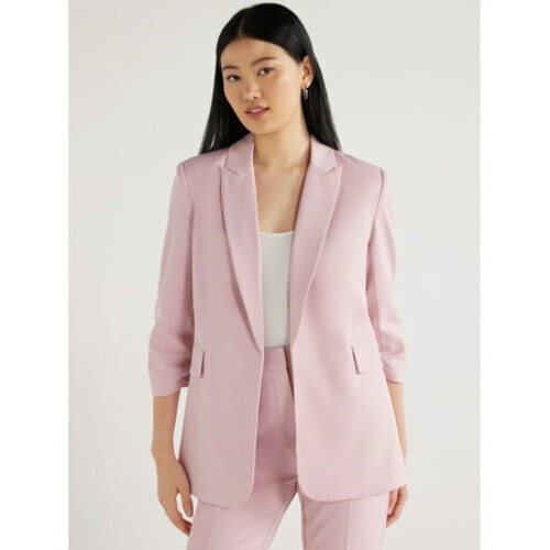 Scoop Women's Pink Relaxed Fit Scrunch Sleeve Blazer For Party Cocktail Size L