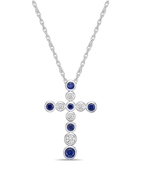 Macy's sterling Silver Created Blue and Created White Sapphire (7/8 ct. t. w.) Bezel Set Cross Pendant Necklace
