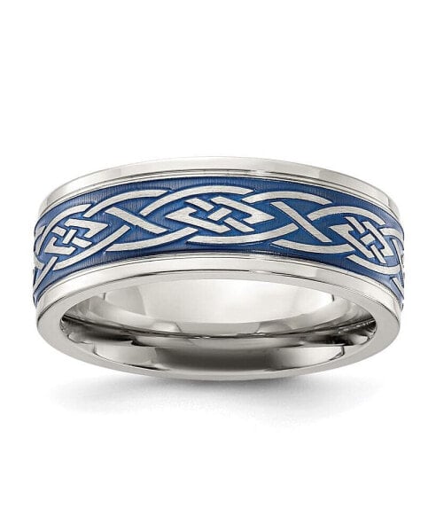 Stainless Steel Polished Blue IP-plated Celtic 8.00mm Band Ring