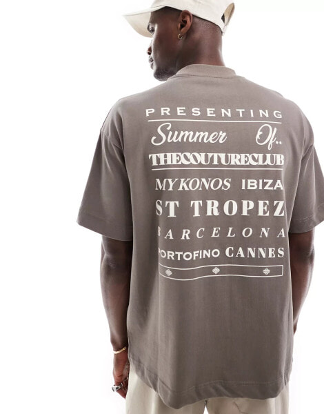 The Couture Club oversized summer tour print t-shirt in brown