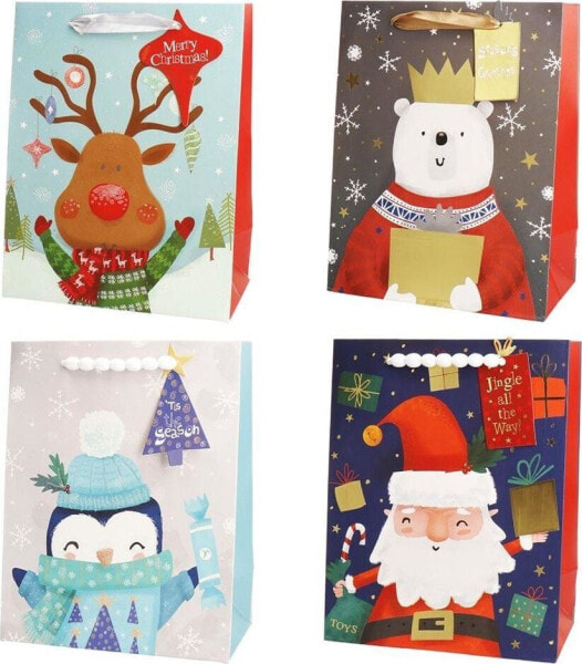 Подарочная упаковка Incood Оздобленная рождественская сумка 31x42см, пингвин, олень, медведь