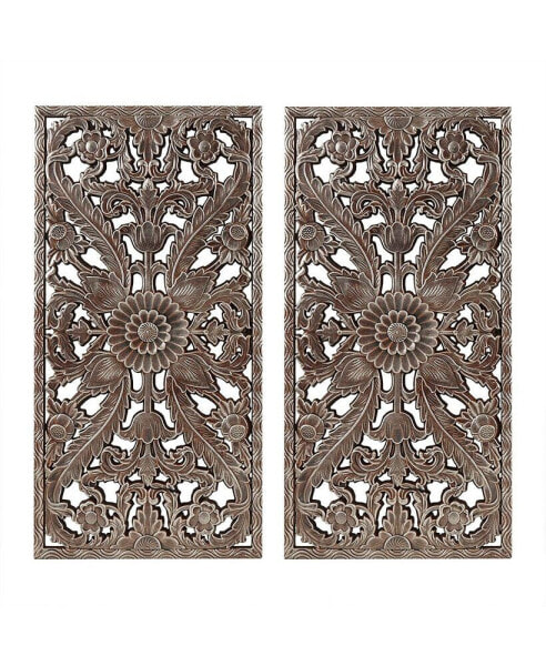 Botanical Panel Distressed Carved Wood 2-Piece Wall Decor Set