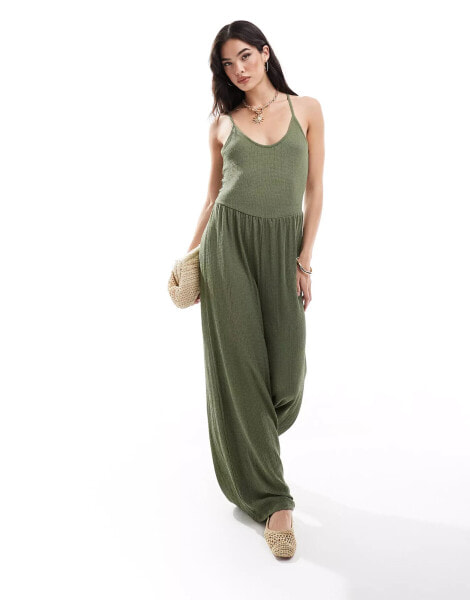 ONLY wide leg jumpsuit in khaki