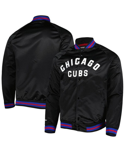 Men's Black Chicago Cubs Satin Raglan Full-Snap Varsity Jacket