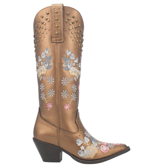 Dingo Poppy Floral Metallic Embroidery Studded Snip Toe Cowboy Womens Brown Cas