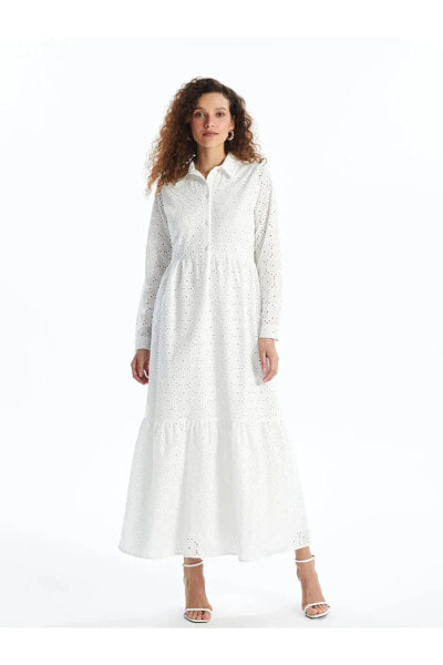 Платье LC WAIKIKI new collection Kendinden Gömlek Yaka Desenli Uzun Kollu Kadın Elbise city