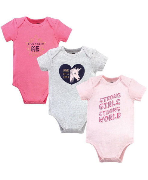 Baby Girls Cotton Bodysuits, Incredible Me, 3-Pack