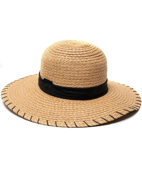 Straw Boater Hat with Whipstitch Edge