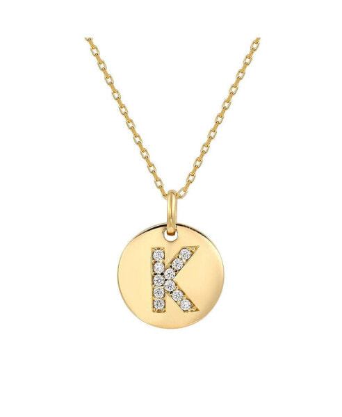 Suzy Levian Sterling Silver Cubic Zirconia Letter "K" Initial Disc Pendant Necklace