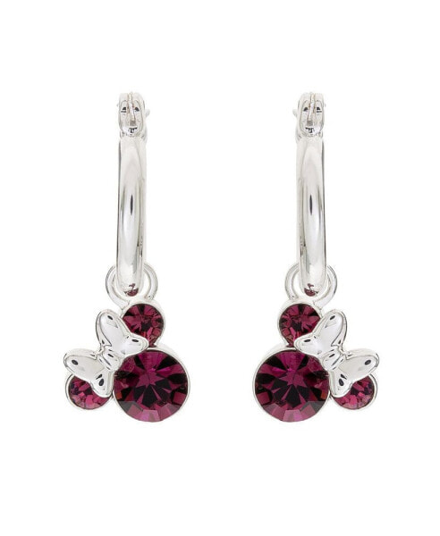 Minnie Mouse Silver Plated Hoop Latch Back Birthstone Earrings
