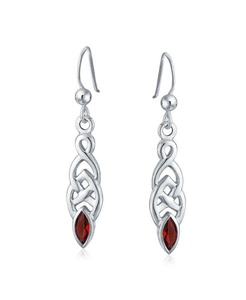 BFF Celtic Irish Love Knot Bezel Set Red CZ Fish Hook Dangle Earrings For Women Sterling Silver