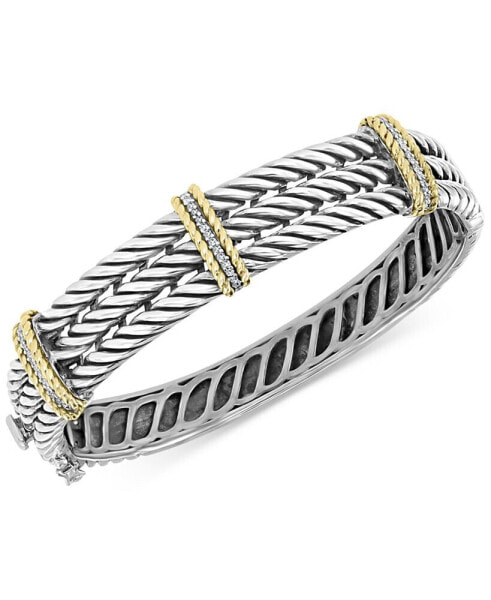 EFFY® Diamond Triple Band Bangle Bracelet (1/5 ct. t.w.) in Sterling Silver & 18k Gold