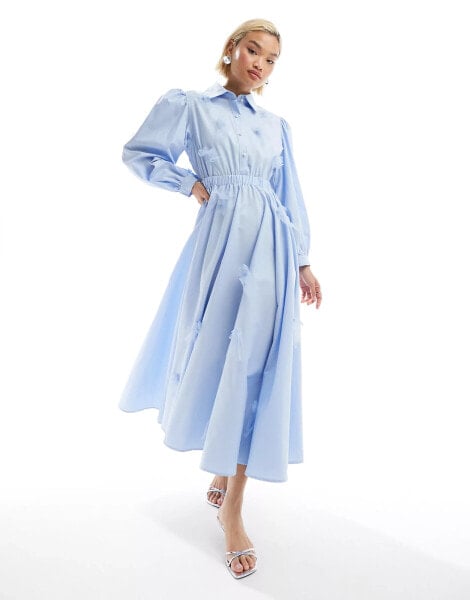 Sister Jane tulle bow midaxi shirt dress in blue