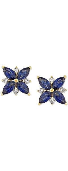 Sapphire (1-5/8 ct. t.w.) & Diamond (1/8 ct. t.w.) Flower Stud Earrings in 14k Gold (Also in Ruby)