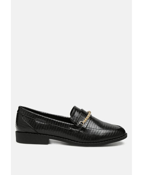 vouse low block loafers adorned with golden chain