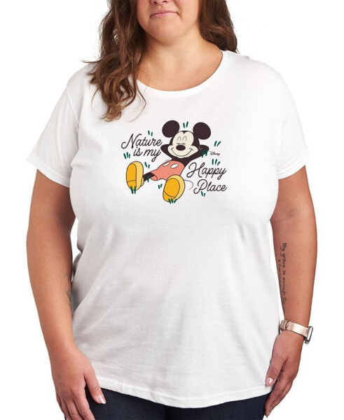 Trendy Plus Size Disney Mickey Mouse Nature is My Happy Place Graphic T-shirt