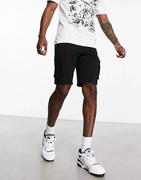 ONLY & SONS jersey cargo short in black