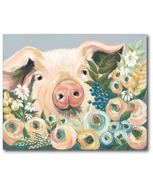 Pig in The Flower Garden Gallery-Wrapped Canvas Wall Art - 16" x 20"