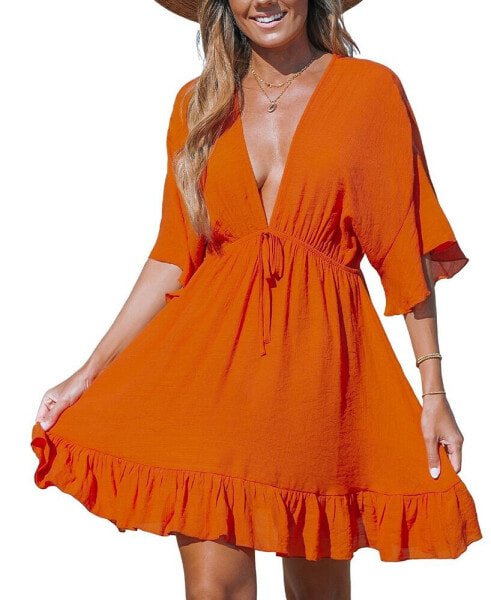 Women's Ruffled Tie Front Mini Cover-Up Dress