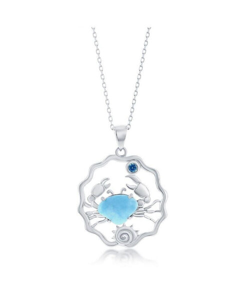 Sterling Silver Larimar Crab & Blue CZ Necklace