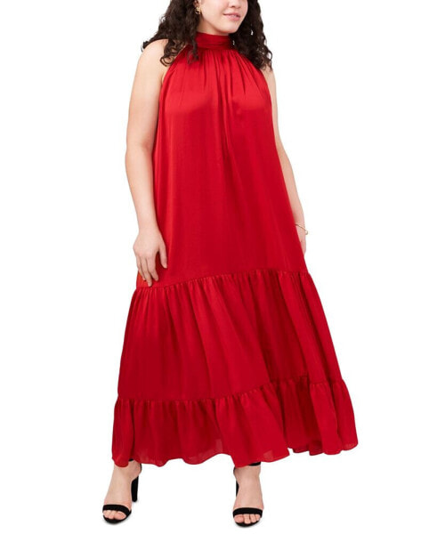Plus Size Solid Tiered Tie-Back Maxi Dress