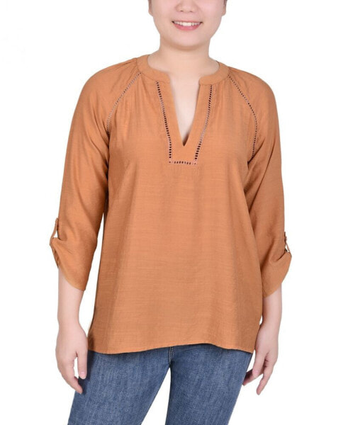 Petite Raglan Sleeve Split Neck Blouse