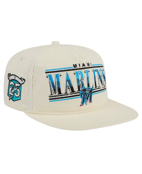 Men's Cream Miami Marlins Throwback Bar Golfer Corduroy Snapback Hat