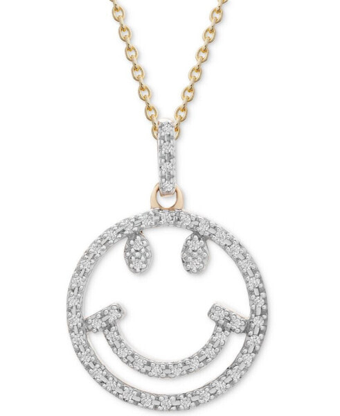 Wrapped diamond Smiley Face 18" Pendant Necklace (1/10 ct. t.w.) in 10k Gold, Created for Macy's