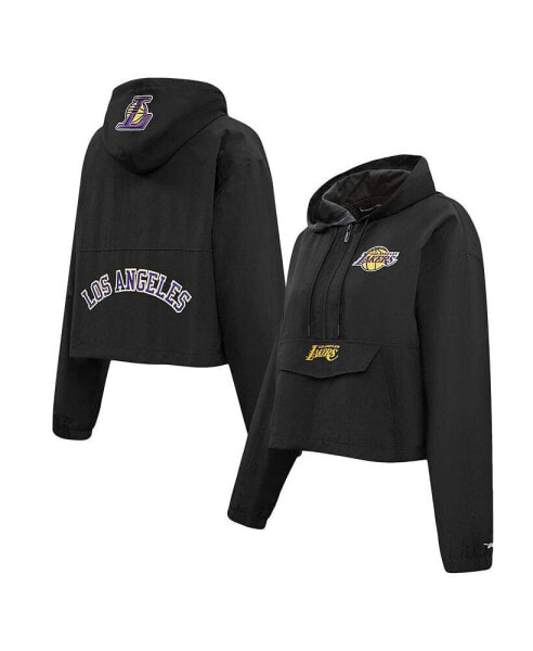 Women's Black Los Angeles Lakers Classic Wind Woven Cropped Half-Zip Jacket