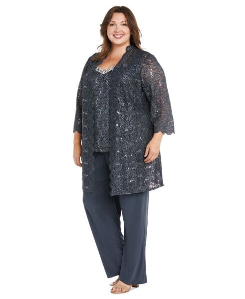 Plus Size Embellished Jacket, Sleeveless Top and Pants Set