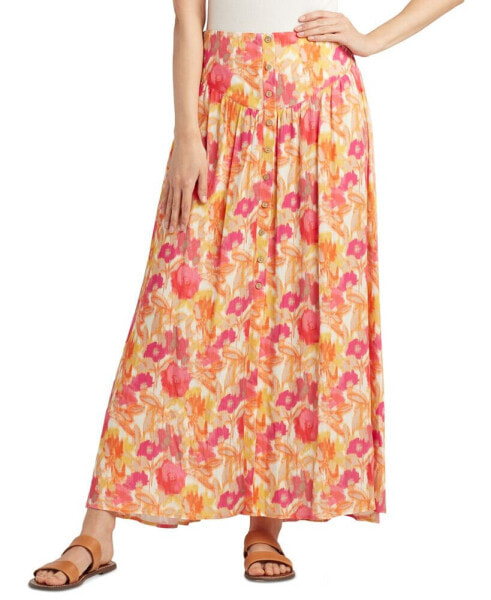 Juniors' Floral-Print Yoked Maxi Skirt
