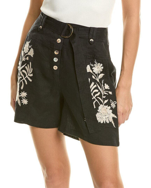 Johnny Was Marseille Belted Linen Short Women's Black Xs